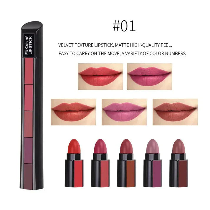 5 in 1 Lipstick Set Lightweight Matte Velvet Long Lasting Combination Lipstick